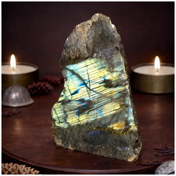 Stor Unik Labradorit Skive 1400g � 18,5 cm Poleret Front &amp; R� Bagside