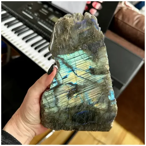 Stor Unik Labradorit Skive 1400g � 18,5 cm Poleret Front &amp; R� Bagside