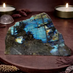 Unik Stor Labradorit Plade 1532g � Bl�t Flash R�/Poleret 18x13,6 cm