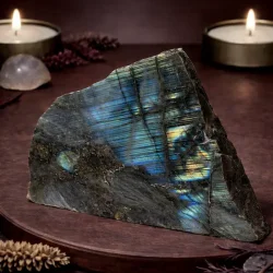 Unik Stor Labradorit Plade 1532g � Bl�t Flash R�/Poleret 18x13,6 cm