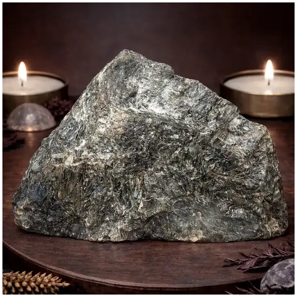 Unik Stor Labradorit Plade 1532g � Bl�t Flash R�/Poleret 18x13,6 cm