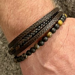 Elegant L�derarmb�nd med Tiger�je og Magnetl�s UNISEX � Passer til H�ndled 18 - 19 cm