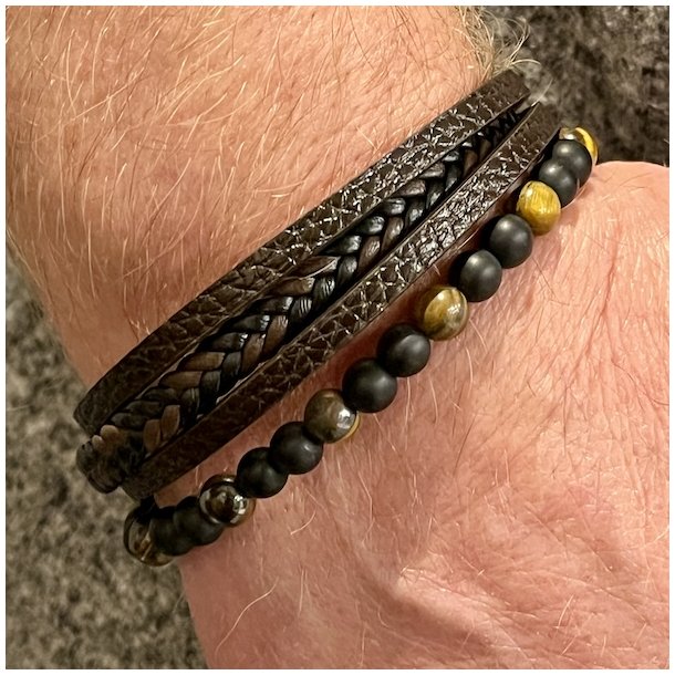 Elegant L�derarmb�nd med Tiger�je og Magnetl�s UNISEX � Passer til H�ndled 18 - 19 cm
