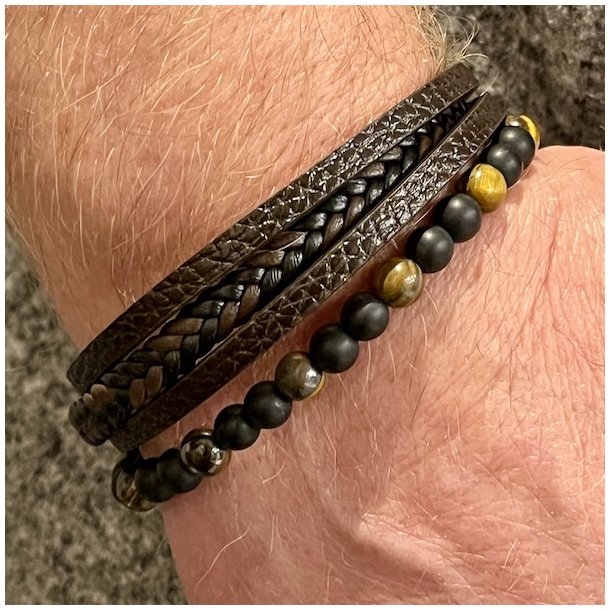 Elegant Lderarmbnd med Tigerje og Magnetls UNISEX  Passer til Hndled 19 - 22 cm