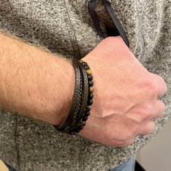 Elegant Lderarmbnd med Tigerje og Magnetls UNISEX  Passer til Hndled 19 - 22 cm