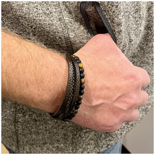 Elegant Lderarmbnd med Tigerje og Magnetls UNISEX  Passer til Hndled 19 - 22 cm