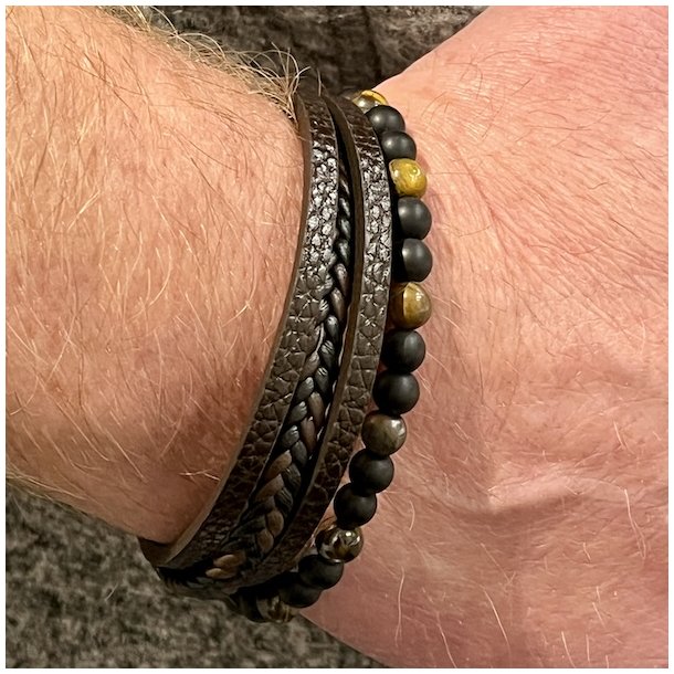 Elegant L�derarmb�nd med Tiger�je og Magnetl�s UNISEX � Passer til H�ndled 18 - 19 cm