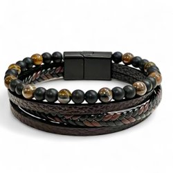 Elegant L�derarmb�nd med Tiger�je og Magnetl�s UNISEX � Passer til H�ndled 18 - 19 cm