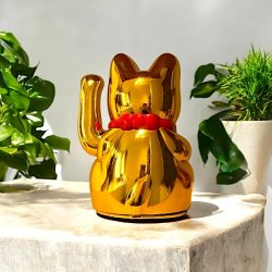 Guldfarvet Lucky Cat 13 cm  Symbol p held, lykke og mystik