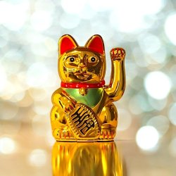 Guldfarvet Lucky Cat 13 cm  Symbol p held, lykke og mystik