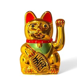 Guldfarvet Lucky Cat 13 cm  Symbol p held, lykke og mystik