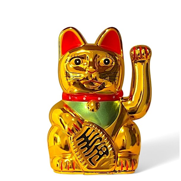 Guldfarvet Lucky Cat 13 cm  Symbol p held, lykke og mystik