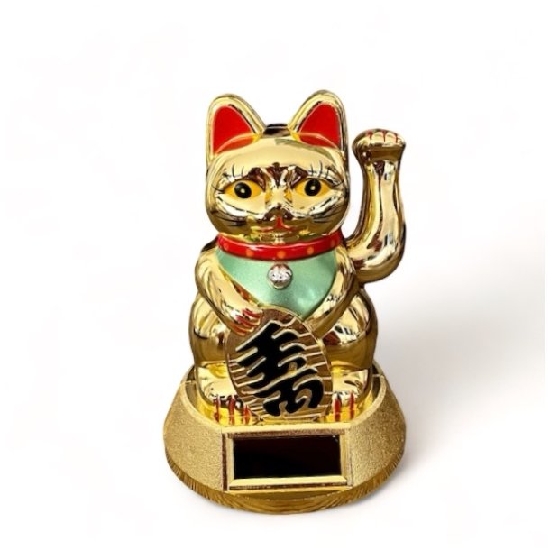 Guldfarvet Lucky Cat Maneki Neko  for held, velstand og positiv energi.