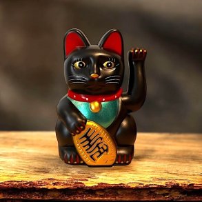 Sort Lucky Cat 13 cm  Symbol p Held, lykke, Mystik og Beskyttelse