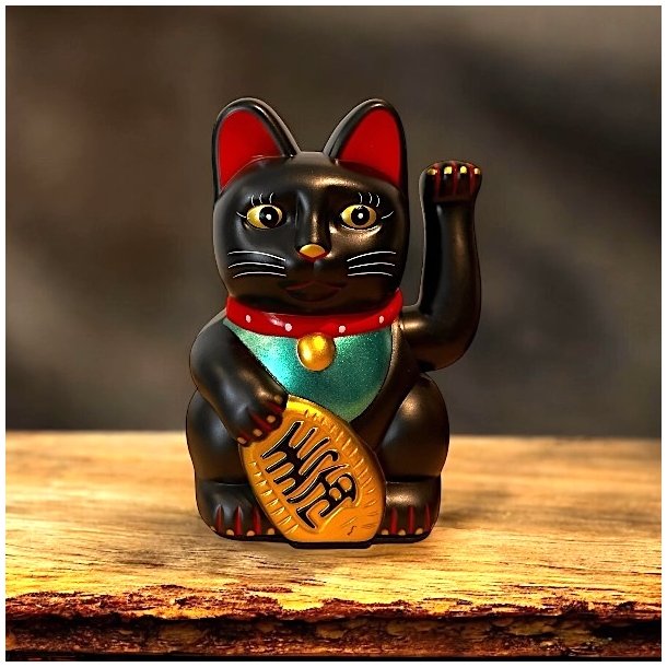 Sort Lucky Cat 13 cm � Symbol p� Held, lykke, Mystik og Beskyttelse