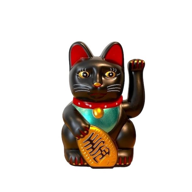 Sort Lucky Cat 13 cm  Symbol p Held, lykke, Mystik og Beskyttelse