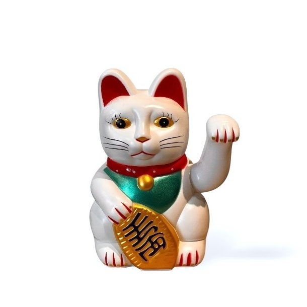 Stor Hvid Lucky Cat Maneki Neko (18 cm)  bring held, velstand og harmoni ind i dit liv.