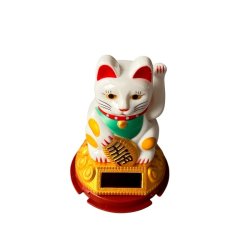 Hvid Lucky Cat Maneki Neko  bring held, velstand og harmoni ind i dit liv.