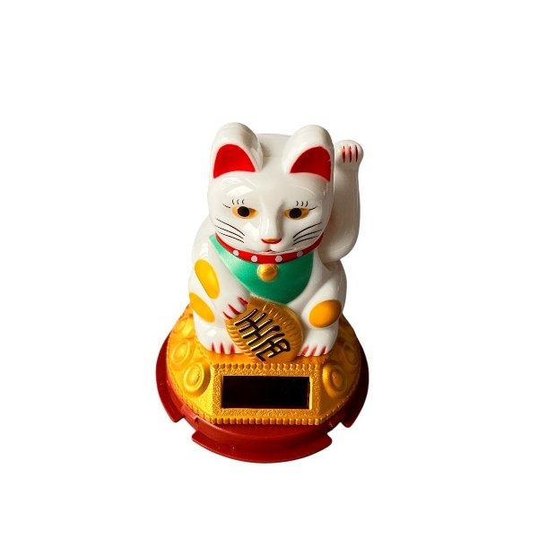 Hvid Lucky Cat Maneki Neko  bring held, velstand og harmoni ind i dit liv.