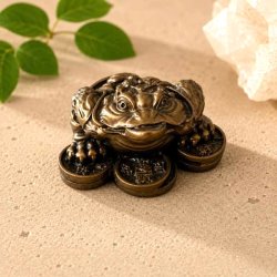 Lykkefr� figur i bronze-look poly resin med kinesiske lykkem�nter