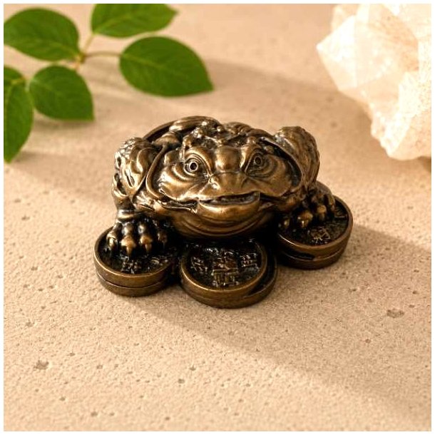 Lykkefr� figur i bronze-look poly resin med kinesiske lykkem�nter