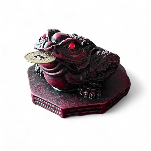 Rd Lykkefr med Lykkemnt  Tiltrk Held &amp; Overflod | 6,5 x 7 x 5,5 cm