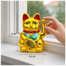 Lucky Cat 13 cm � Guld Maneki Neko Lykkekat
