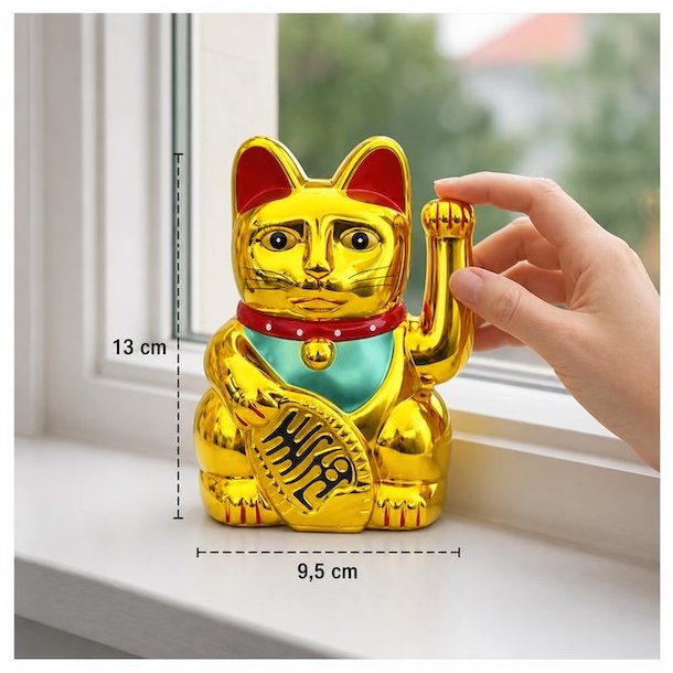 Lucky Cat 13 cm � Guld Maneki Neko Lykkekat