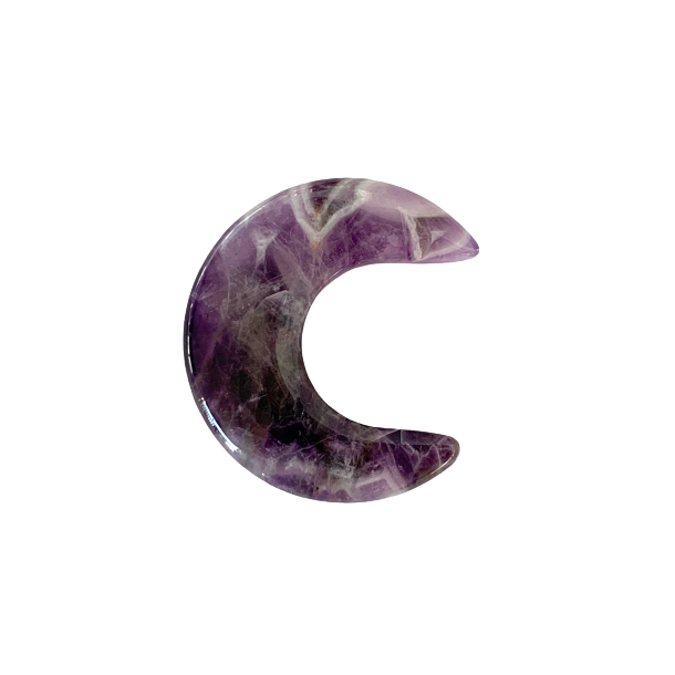 Poleret b�ndametyst m�ne � sk�ret halvm�ne til balance og spirituel energi