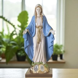 Smuk h�ndmalet Madonna figur i polyresin, 20 cm � h�ndlavet i Italien med s�lvmedaljer