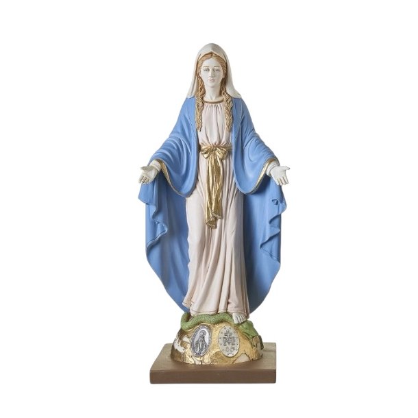 Smuk hndmalet Madonna figur i polyresin, 20 cm  hndlavet i Italien med slvmedaljer