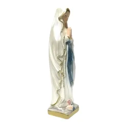 Str�lende Madonna figur med perlemorssk�r, 20 cm � Lourdes-inspireret og h�ndmalet