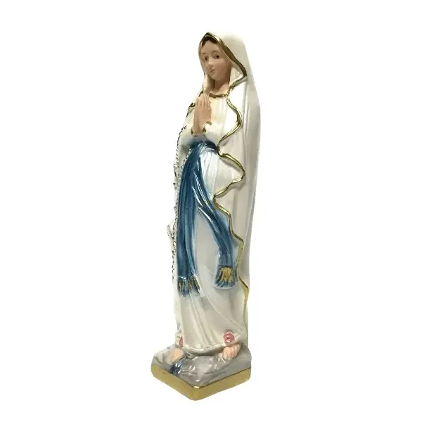 Str�lende Madonna figur med perlemorssk�r, 20 cm � Lourdes-inspireret og h�ndmalet