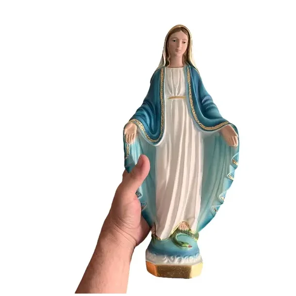Stor Fluoserende Madonna statue 33x15 cm  Hndmalet italiensk gipsfigur