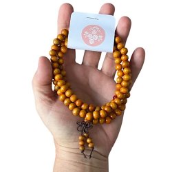 Malakde i gyldenbrun rosentr  108 perler, lngde 2 x 35 cm