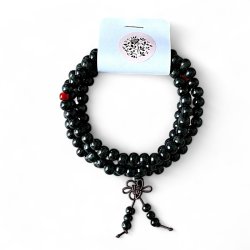 Malakde i sort rosentr  108 perler, lngde 2 x 35 cm