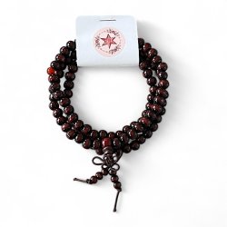 Malakde i rdbrunt rosentr  108 perler, lngde 2 x 35 cm