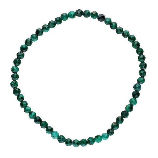 Facetslebet �gte Malakit Armb�nd � 4 mm Elastisk, Perfekt Pasform til H�ndled 16-18 cm