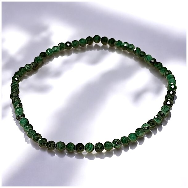 Facetslebet �gte Malakit Armb�nd � 4 mm Elastisk, Perfekt Pasform til H�ndled 16-18 cm