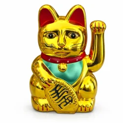 Maneki Neko Lucky Cat guld 15 cm � vinkekat med held og velstand