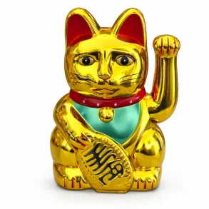 Maneki Neko Lucky Cat guld 15 cm � vinkekat med held og velstand