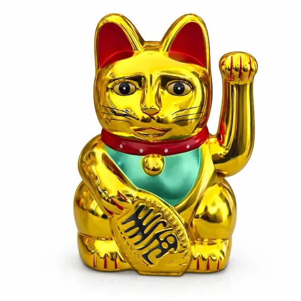 Maneki Neko Lucky Cat guld 15 cm � vinkekat med held og velstand
