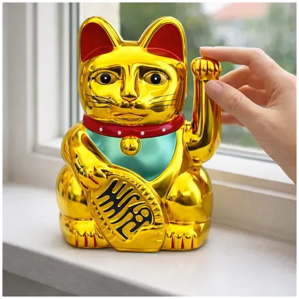 Maneki Neko Lucky Cat guld 15 cm � vinkekat med held og velstand