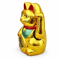 Maneki Neko Lucky Cat guld 15 cm � vinkekat med held og velstand