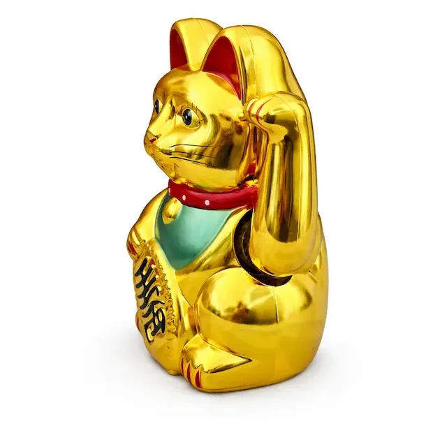 Maneki Neko Lucky Cat guld 15 cm � vinkekat med held og velstand