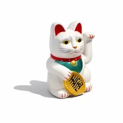 Hvid Lucky Cat 13 cm � Maneki Neko vinkekat med bev�gelse