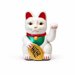 Hvid Lucky Cat 13 cm � Maneki Neko vinkekat med bev�gelse