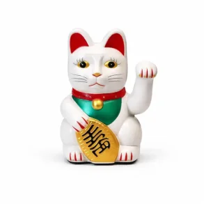 Hvid Lucky Cat 13 cm � Maneki Neko vinkekat med bev�gelse