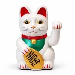 Hvid Lucky Cat Maneki Neko 15 cm � bring held, velstand og harmoni ind i dit liv.