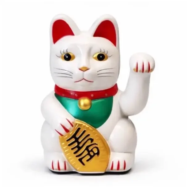 Hvid Lucky Cat Maneki Neko 15 cm � bring held, velstand og harmoni ind i dit liv.